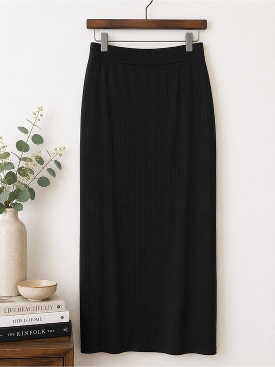 Veiled Collection Dresses & Skirts - Black Ribbed Knit Column Maxi Skirt XL Modest Minimalist